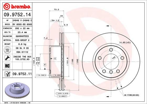 BREMBO 09.9752.14 Brake Disc