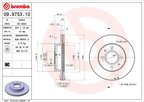 BREMBO 09.9753.10 Brake Disc