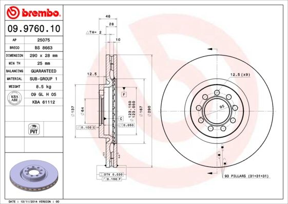 BREMBO 09.9760.10 Brake Disc