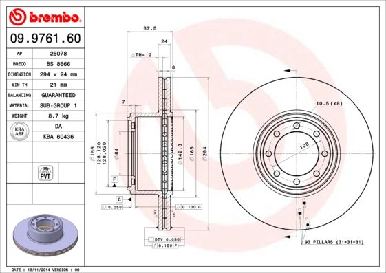 BREMBO 09.9761.60 Brake Disc