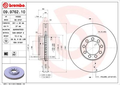 Brake Disc BREMBO 09.9762.10