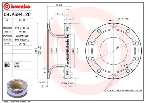 BREMBO 09.A594.20 Brake Disc