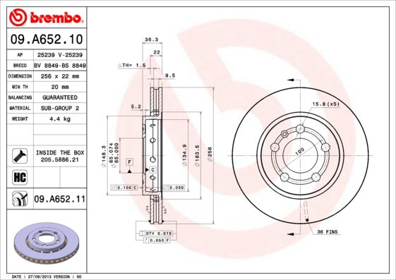 BREMBO 09.A652.11 Brake Disc