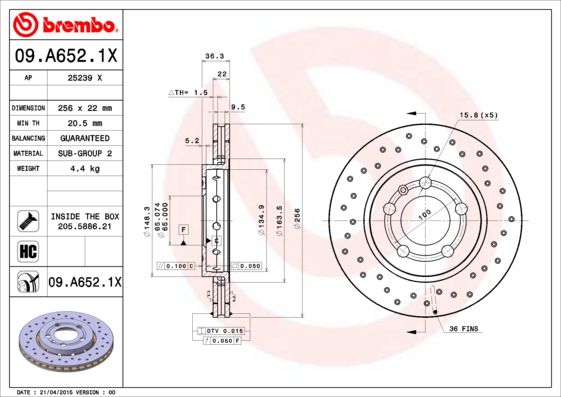 BREMBO 09.A652.1X Brake Disc