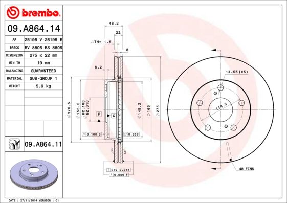 BREMBO 09.A864.11 Brake Disc