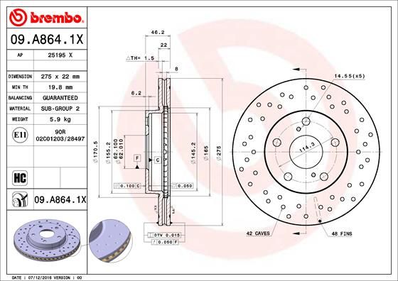 BREMBO 09.A864.1X Brake Disc