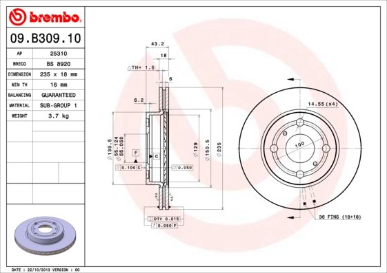 BREMBO 09.B309.10 Brake Disc