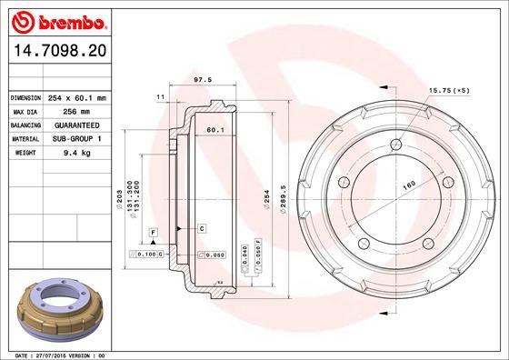 BREMBO 14.7098.20 Brake Drum