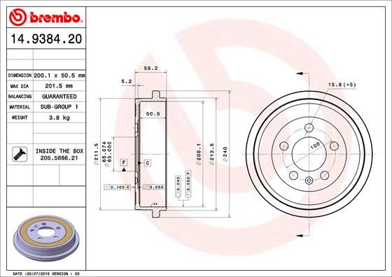 BREMBO 14.9384.20 Brake Drum