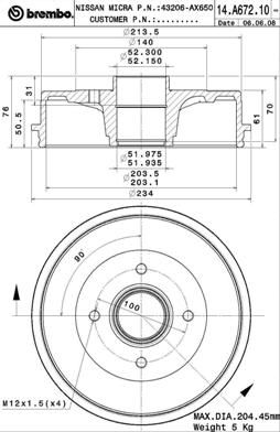 BREMBO 14.A672.10 Brake Drum