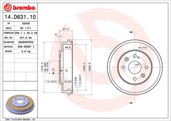 BREMBO 14.D631.10 Brake Drum