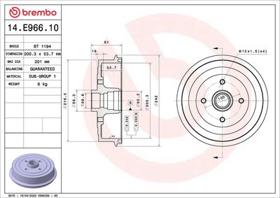 Brake Drum BREMBO 14.E966.10