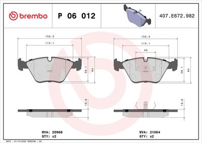 Brake Pad Set, disc brake BREMBO P 06 012