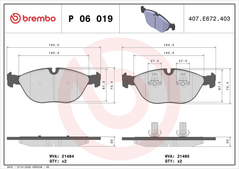 BREMBO P 06 019 Brake Pad Set, disc brake