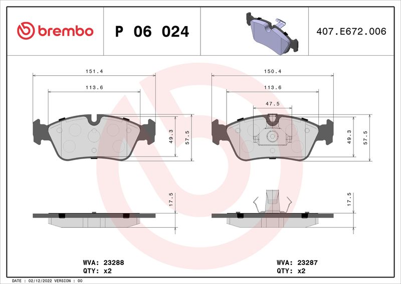 BREMBO P 06 024 Brake Pad Set, disc brake