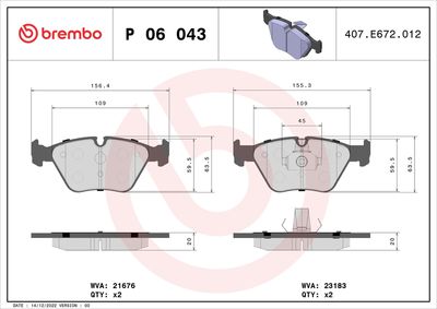 Brake Pad Set, disc brake BREMBO P 06 043