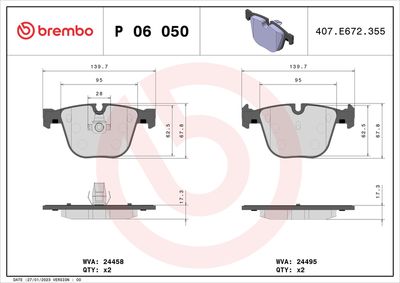 Brake Pad Set, disc brake BREMBO P 06 050