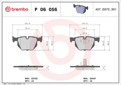 Brake Pad Set, disc brake BREMBO P 06 056X