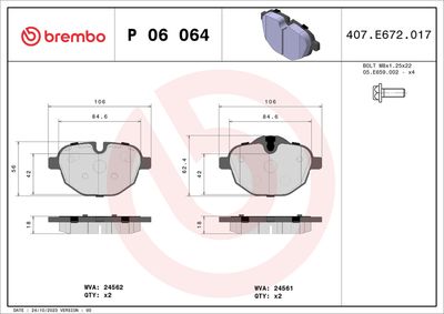 Brake Pad Set, disc brake BREMBO P 06 064