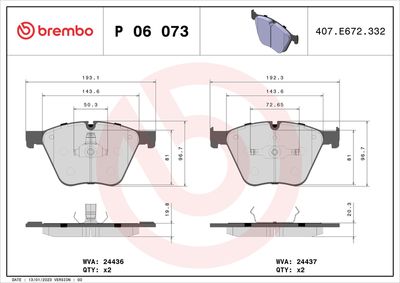 Brake Pad Set, disc brake BREMBO P 06 073