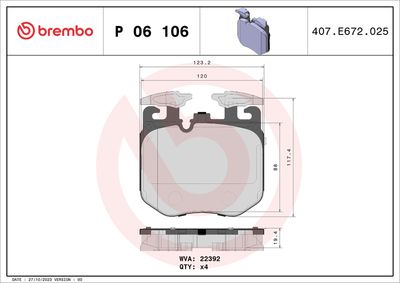 Brake Pad Set, disc brake BREMBO P 06 106