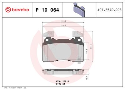 Brake Pad Set, disc brake BREMBO P 10 064