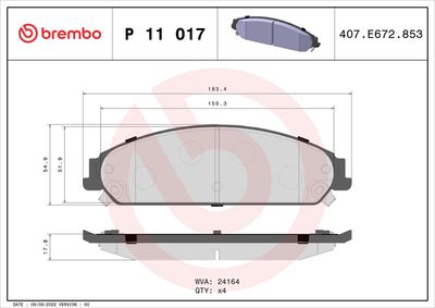 Brake Pad Set, disc brake BREMBO P 11 017