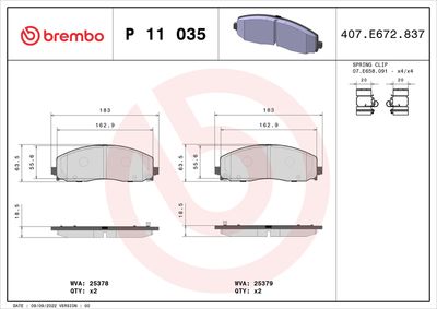 Brake Pad Set, disc brake BREMBO P 11 035