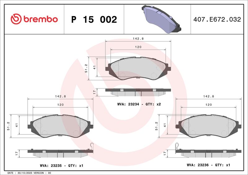 BREMBO P 15 002 Brake Pad Set, disc brake