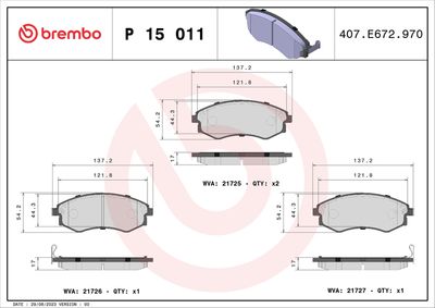 Brake Pad Set, disc brake BREMBO P 15 011