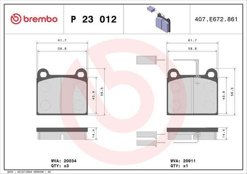 BREMBO P 23 012 Brake Pad Set, disc brake