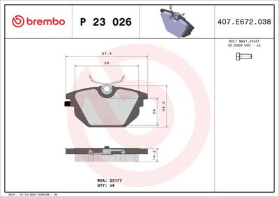 Brake Pad Set, disc brake BREMBO P 23 026