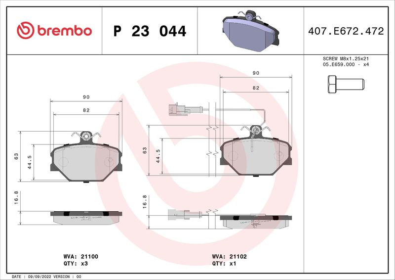 BREMBO P 23 044 Brake Pad Set, disc brake