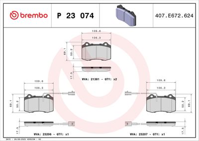 Brake Pad Set, disc brake BREMBO P 23 074