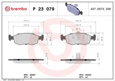 Brake Pad Set, disc brake BREMBO P 23 079