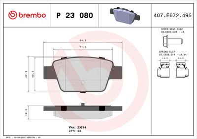 Brake Pad Set, disc brake BREMBO P 23 080