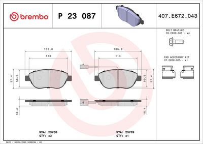 Brake Pad Set, disc brake BREMBO P 23 087