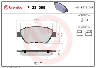 Brake Pad Set, disc brake BREMBO P 23 099