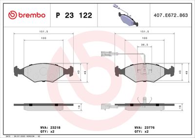 Brake Pad Set, disc brake BREMBO P 23 122