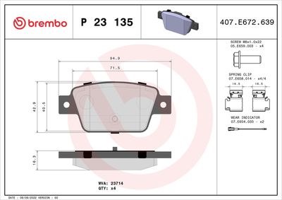 Brake Pad Set, disc brake BREMBO P 23 135