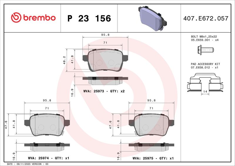 BREMBO P 23 156 Brake Pad Set, disc brake