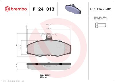 Brake Pad Set, disc brake BREMBO P 24 013