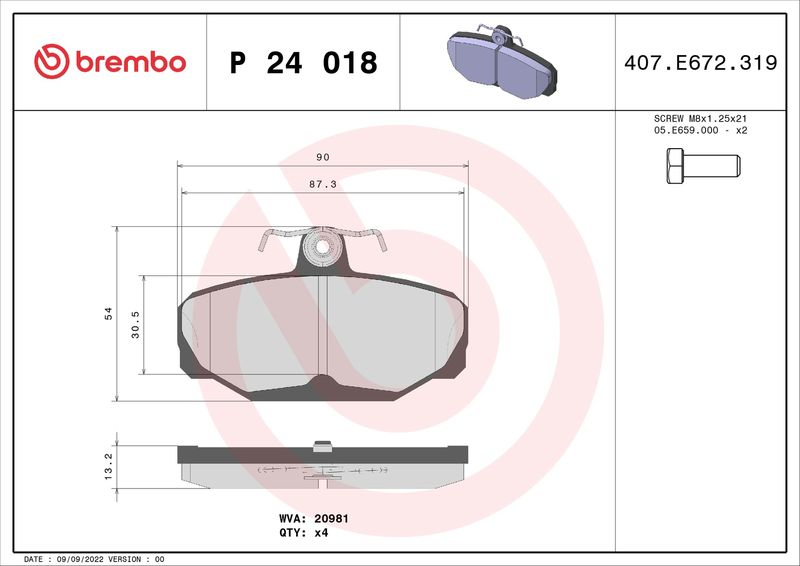 BREMBO P 24 018 Brake Pad Set, disc brake