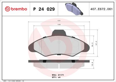 Brake Pad Set, disc brake BREMBO P 24 029