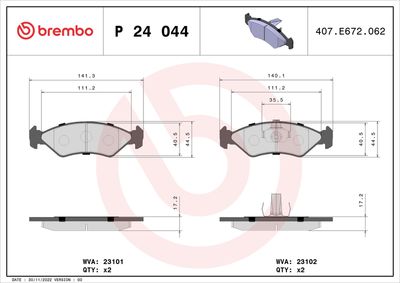 Brake Pad Set, disc brake BREMBO P 24 044