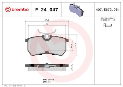 Brake Pad Set, disc brake BREMBO P 24 047