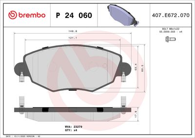 Brake Pad Set, disc brake BREMBO P 24 060