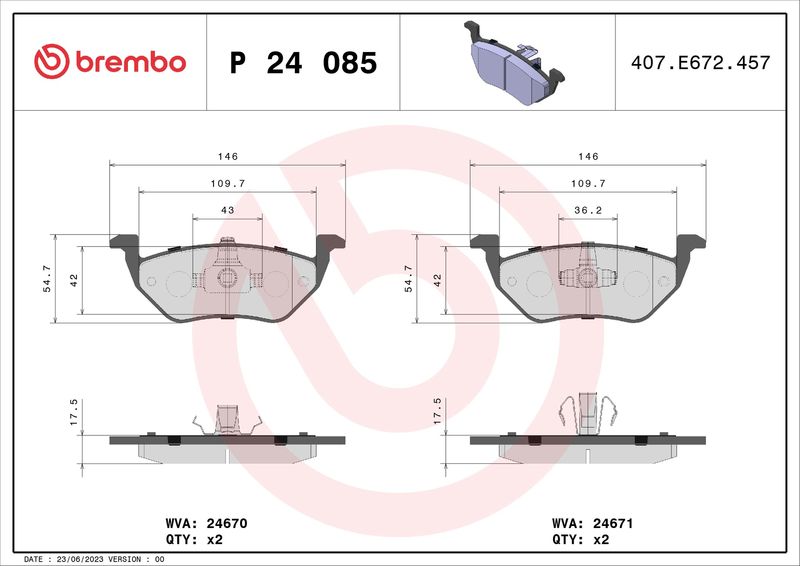 BREMBO P 24 085 Brake Pad Set, disc brake