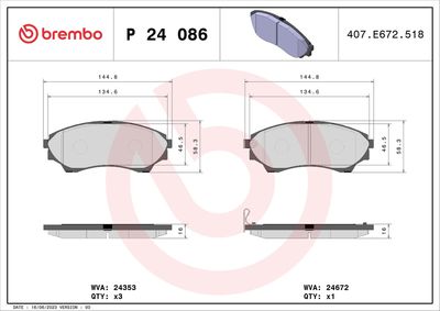 Brake Pad Set, disc brake BREMBO P 24 086