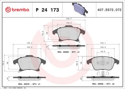 Brake Pad Set, disc brake BREMBO P 24 173